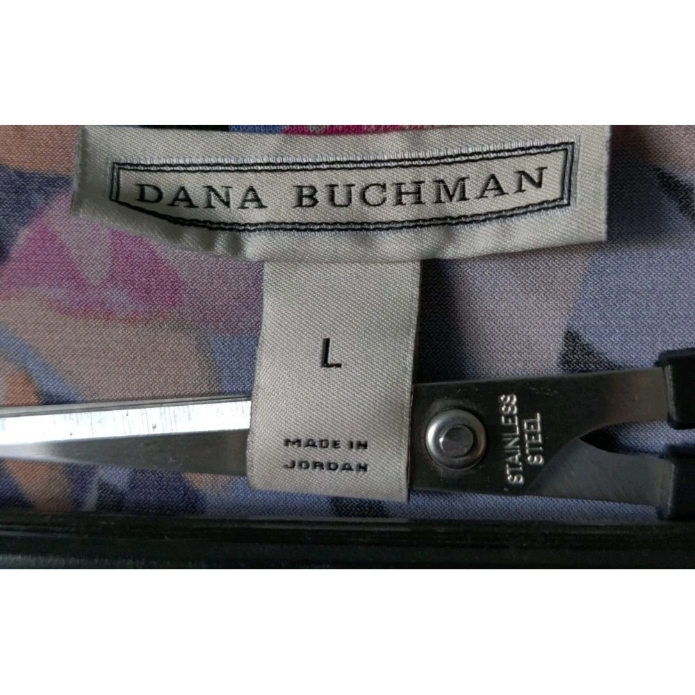 Dana Buchman Women's L Floral Print Stretchy Top 3/4 Ruched Sleeve Round Neck - Picture 4 of 6